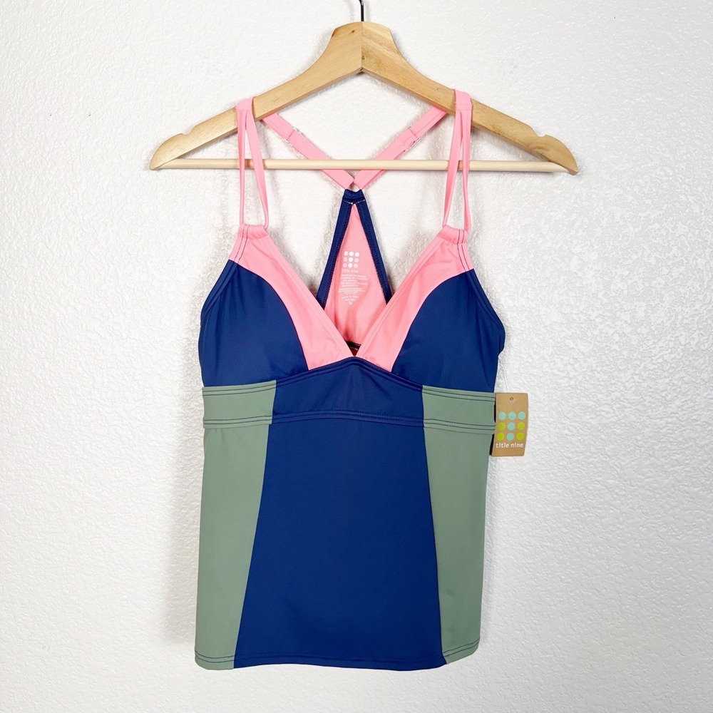 Title Nine NWT Kuapapa Tankini‎ Swim Top Size Medium Blue Colorblock Racerback
